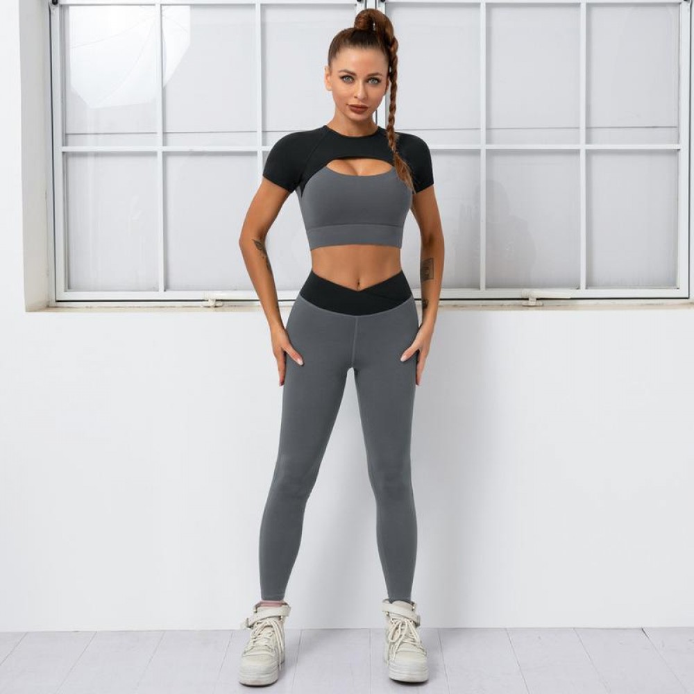  European and n high waist topless Bra short-sleeved vest long-sleeved Trousers Yoga suit tight breathable exercise clothes women 