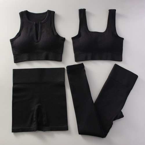  seamless 4pcs set top+bra+short+legging