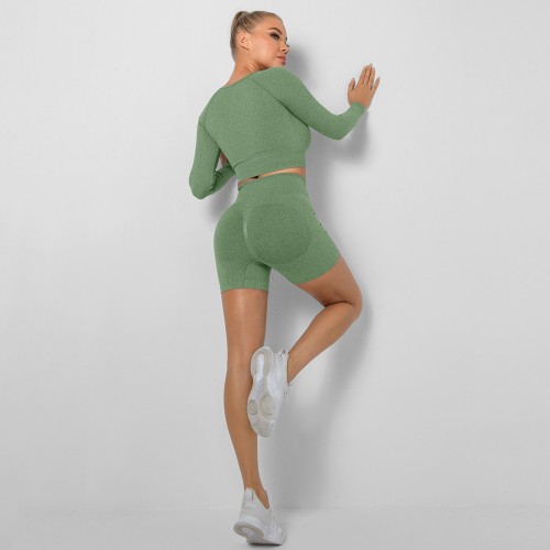  SEAMLESS  yoga long sleeve top +short set