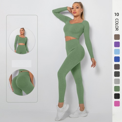  SEAMLESS  yoga long sleeve top +legging set