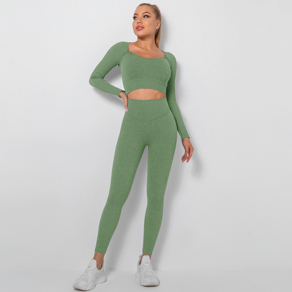  SEAMLESS  yoga long sleeve top +legging set 