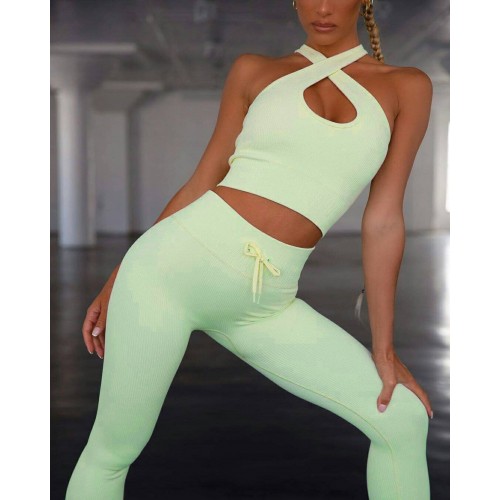  seamless exercise Yoga Bodysuit, hanging Bra, long pants, piano line exercise set new women