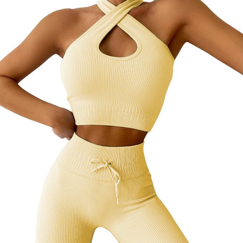  seamless exercise Yoga Bodysuit, hanging Bra, long pants, piano line exercise set new women