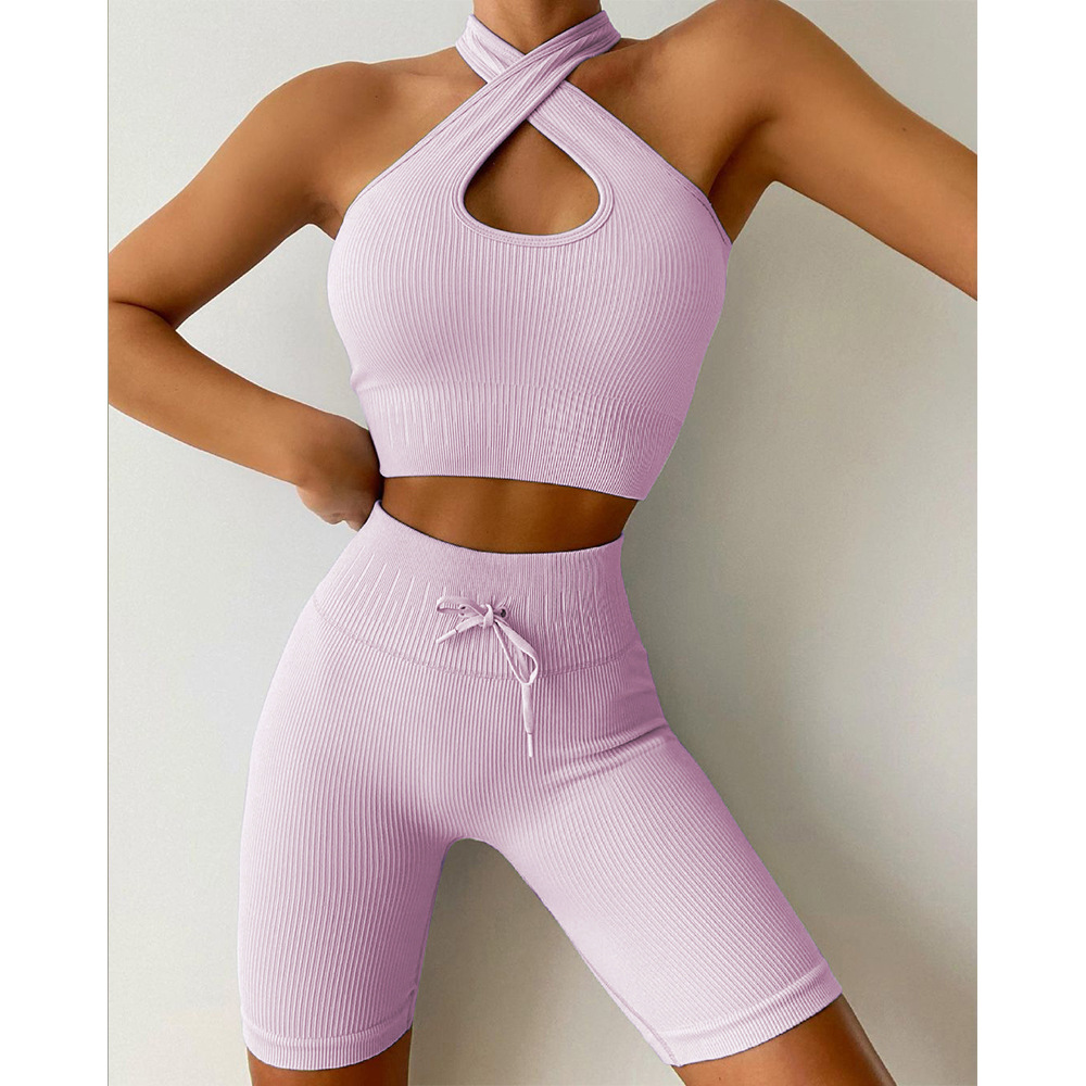  seamless exercise Yoga Bodysuit, hanging bra, shorts, Piano Line exercise set new women 